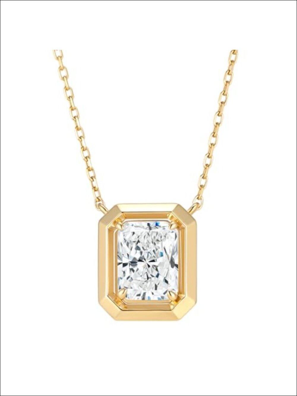 1.5-2CT Radiant Cut Moissanite Pendant Necklace 925 Sterling Silver 14K Gold